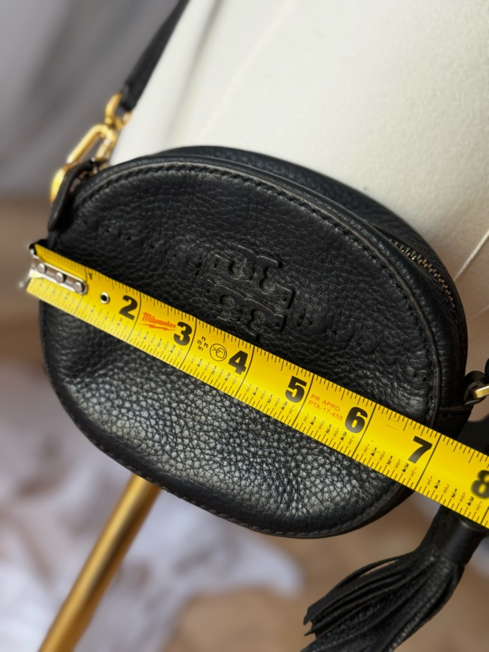 Tory Burch Black Pebbled Leather Mini Crossbody Coin Purse Tassel Bag - Picture 8 of 10